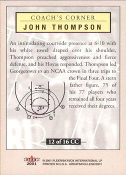 2001 Fleer Greats of the Game - Coach's Corner #12CC John Thompson Back
