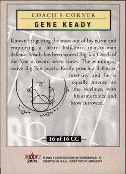 2001 Fleer Greats of the Game - Coach's Corner #16CC Gene Keady Back