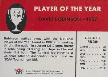 2001 Fleer Greats of the Game - Player of the Year #8PY David Robinson Back