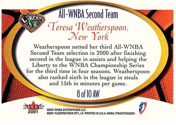 2001 Fleer Tradition WNBA - Award Winners #8 AW Teresa Weatherspoon Back