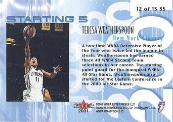2001 Fleer Tradition WNBA - Starting Five #12 S5 Teresa Weatherspoon Back