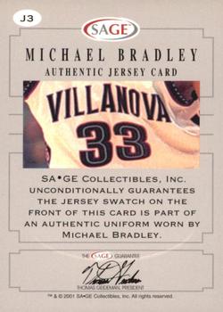 2001 SAGE - Authentic Jerseys Bronze #J3 Michael Bradley Back