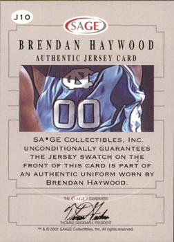 2001 SAGE - Authentic Jerseys Bronze #J10 Brendan Haywood Back