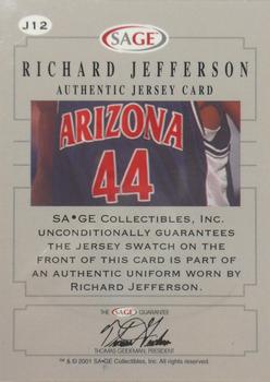 2001 SAGE - Authentic Jerseys Bronze #J12 Richard Jefferson Back