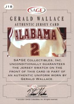 2001 SAGE - Authentic Jerseys Bronze #J18 Gerald Wallace Back