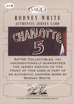 2001 SAGE - Authentic Jerseys Bronze #J19 Rodney White Back