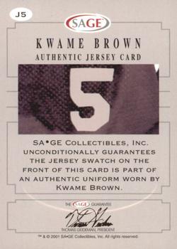 2001 SAGE - Authentic Jerseys Gold #J5 Kwame Brown Back