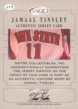 2001 SAGE - Authentic Jerseys Platinum #J17 Jamaal Tinsley Back