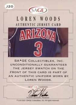 2001 SAGE - Authentic Jerseys Red #J20 Loren Woods Back