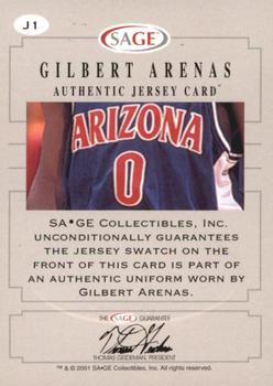 2001 SAGE - Authentic Jerseys Silver #J1 Gilbert Arenas Back
