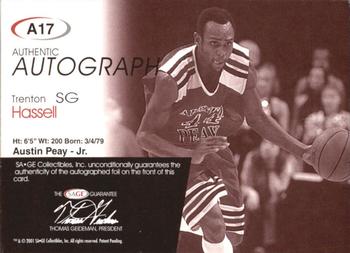 2001 SAGE - Autographs Platinum #A17 Trenton Hassell Back