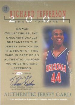 2001 SAGE HIT - Authentic Jerseys #J3 Richard Jefferson Back