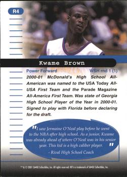 2001 SAGE HIT - Rarefied Bronze #R4 Kwame Brown Back