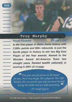 2001 SAGE HIT - Rarefied Bronze #R20 Troy Murphy Back