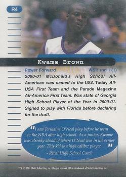 2001 SAGE HIT - Rarefied Silver #R4 Kwame Brown Back