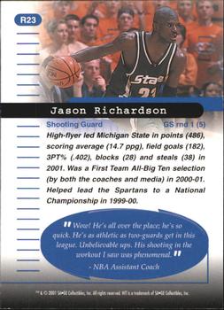 2001 SAGE HIT - Rarefied Silver #R23 Jason Richardson Back