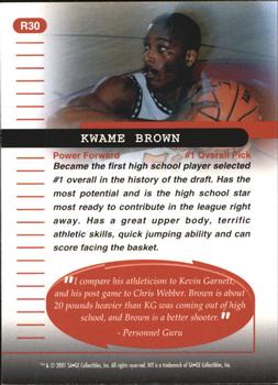 2001 SAGE HIT - Rarefied Silver #R30 Kwame Brown Back