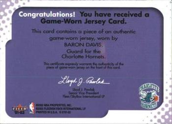 2001-02 E-X - Behind the Numbers Jerseys #NNO Baron Davis Back