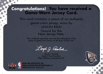 2001-02 E-X - Behind the Numbers Jerseys #NNO Jason Kidd Back