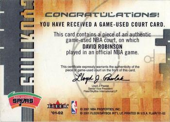 2001-02 Flair - Courting Greatness #NNO David Robinson Back