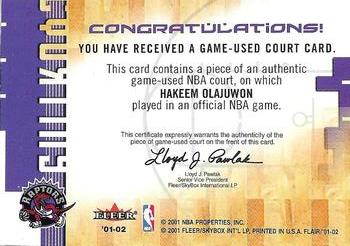 2001-02 Flair - Courting Greatness #NNO Hakeem Olajuwon Back