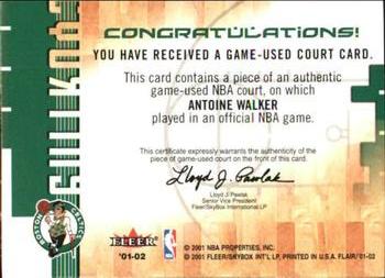 2001-02 Flair - Courting Greatness #NNO Antoine Walker Back