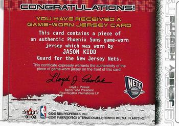 2001-02 Flair - Jersey Heights #NNO Jason Kidd Back