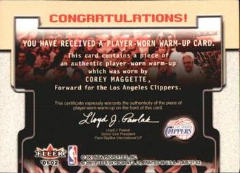 2001-02 Flair - Warming Up #NNO Corey Maggette Back