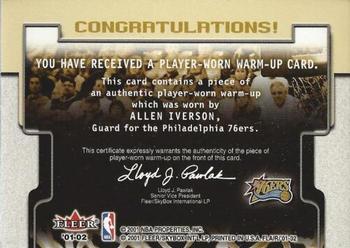 2001-02 Flair - Warming Up #NNO Allen Iverson Back