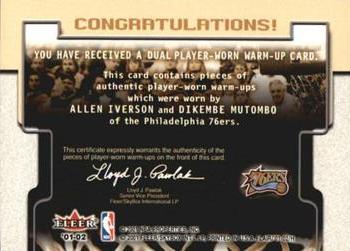 2001-02 Flair - Warming Up Dual #NNO Allen Iverson / Dikembe Mutombo Back
