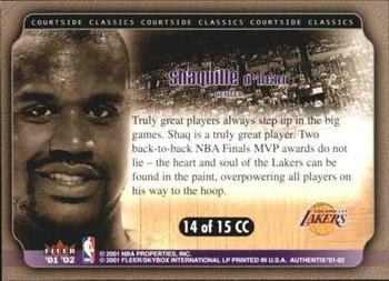 2001-02 Fleer Authentix - Courtside Classics #14 CC Shaquille O'Neal Back