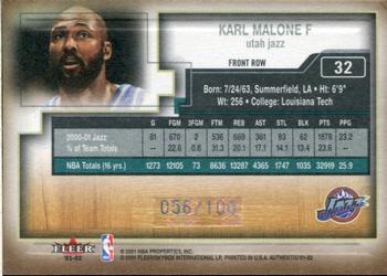 2001-02 Fleer Authentix - Front Row Parallel #32 Karl Malone Back