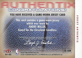 2001-02 Fleer Authentix - Jersey Authentix Ripped #JA-AM Andre Miller Back