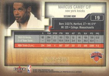 2001-02 Fleer Authentix - Second Row Parallel #19 Marcus Camby Back