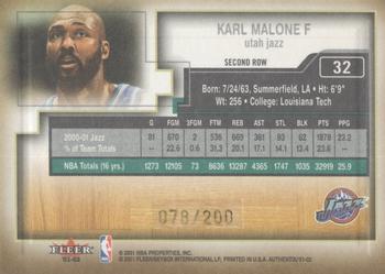 2001-02 Fleer Authentix - Second Row Parallel #32 Karl Malone Back