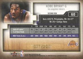 2001-02 Fleer Authentix - Second Row Parallel #60 Kobe Bryant Back