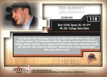 2001-02 Fleer Authentix - Second Row Parallel #118 Troy Murphy Back