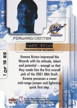 2001-02 Fleer Authentix - Sweet Selections #1 SS Kwame Brown Back