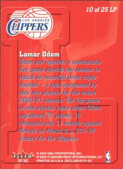 2001-02 Fleer Exclusive - Letter Perfect #10 LP Lamar Odom Back