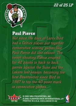 2001-02 Fleer Exclusive - Letter Perfect #22 LP Paul Pierce Back