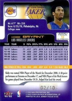 2001-02 Fleer Focus - Numbers #9 Kobe Bryant Back