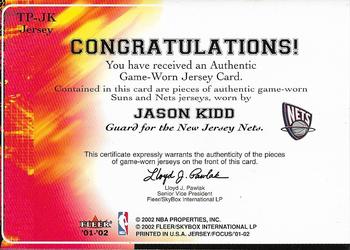 2001-02 Fleer Focus - Trading Places Jerseys #TP-JK Jason Kidd Back