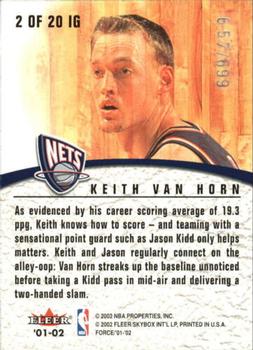 2001-02 Fleer Force - Inside the Game #2 IG Keith Van Horn Back