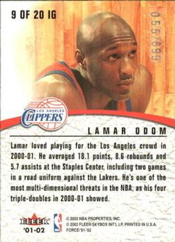 2001-02 Fleer Force - Inside the Game #9 IG Lamar Odom Back