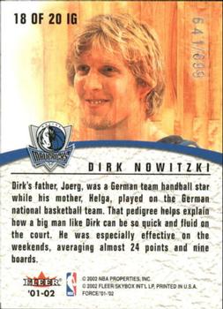 2001-02 Fleer Force - Inside the Game #18 IG Dirk Nowitzki Back