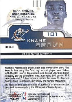 2001-02 Fleer Force - Rookie Postmarks #101 Kwame Brown Back