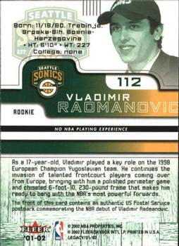 2001-02 Fleer Force - Rookie Postmarks #112 Vladimir Radmanovic Back