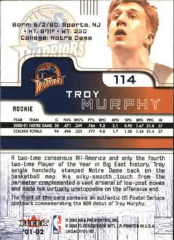 2001-02 Fleer Force - Rookie Postmarks #114 Troy Murphy Back