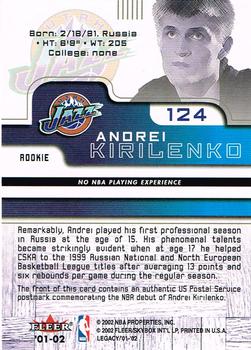 2001-02 Fleer Force - Rookie Postmarks #124 Andrei Kirilenko Back