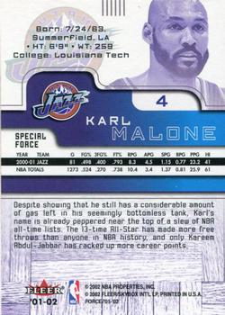 2001-02 Fleer Force - Special Force #4 Karl Malone Back